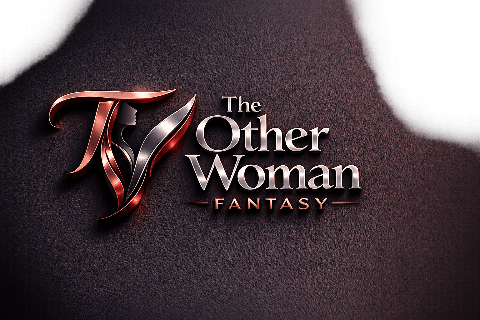 The Other Woman Fantasy logo in rose-gold on a dark textured wall